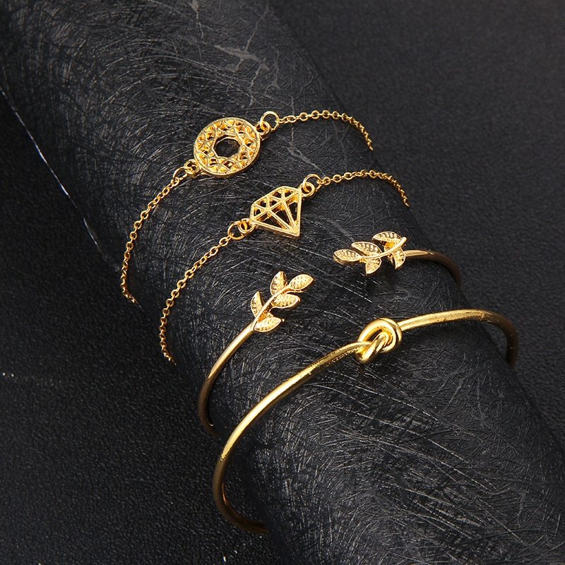 Tocona T Fashion Bohemia Leaf Knot Hand Cuff Link Chain Charm
