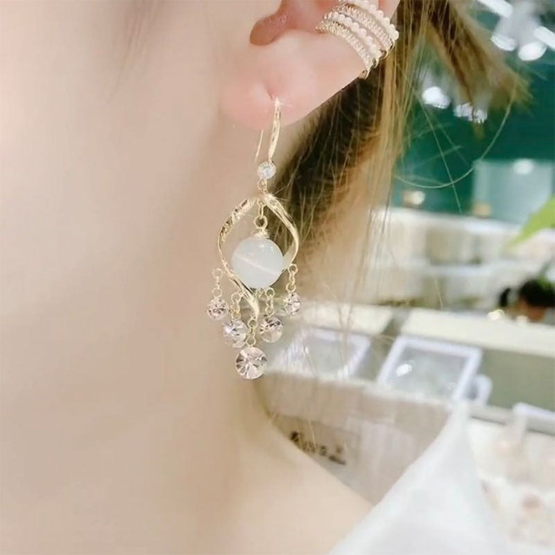 Fashion Flashing Diamond Opal Long Temperament Earrings