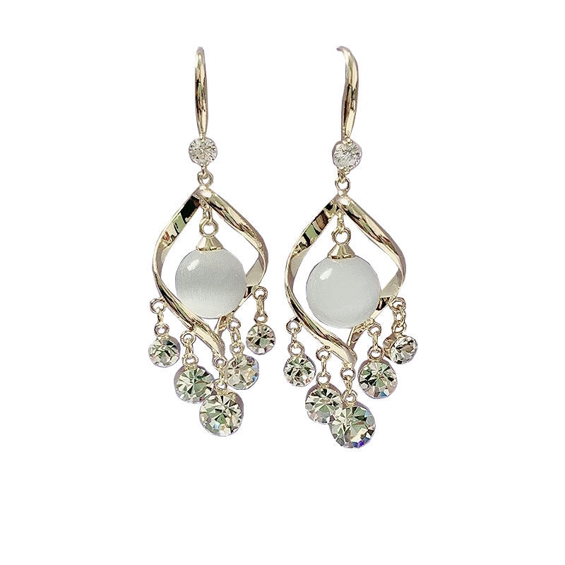 Fashion Flashing Diamond Opal Long Temperament Earrings