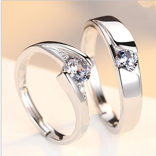 Simulation Diamond Ring Couple Rings A Pair of Live 925 Silver