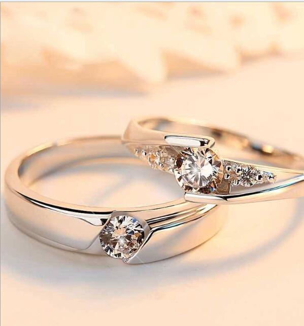Simulation Diamond Ring Couple Rings A Pair of Live 925 Silver