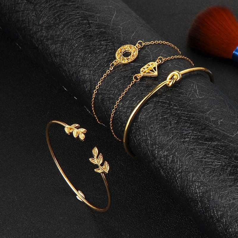 Tocona T Fashion Bohemia Leaf Knot Hand Cuff Link Chain Charm