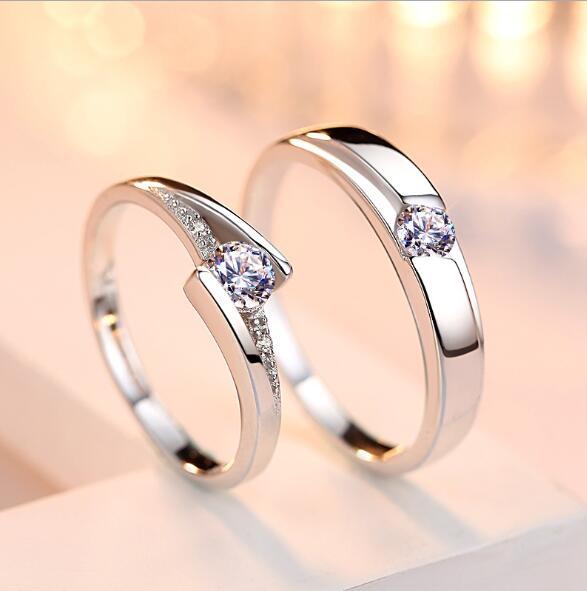 Simulation Diamond Ring Couple Rings A Pair of Live 925 Silver