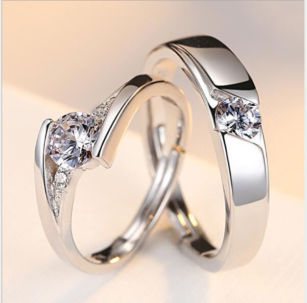 Simulation Diamond Ring Couple Rings A Pair of Live 925 Silver