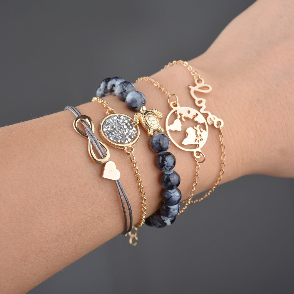 Vintage Turtle Heart Map Charm Bracelets Set For Women 2 New Design