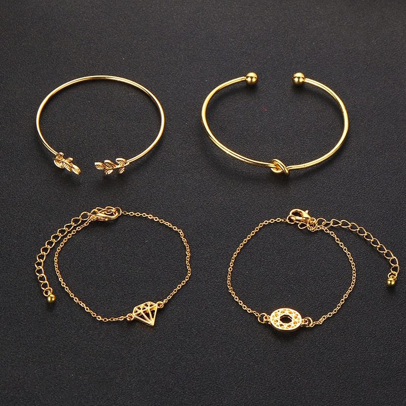 Tocona T Fashion Bohemia Leaf Knot Hand Cuff Link Chain Charm