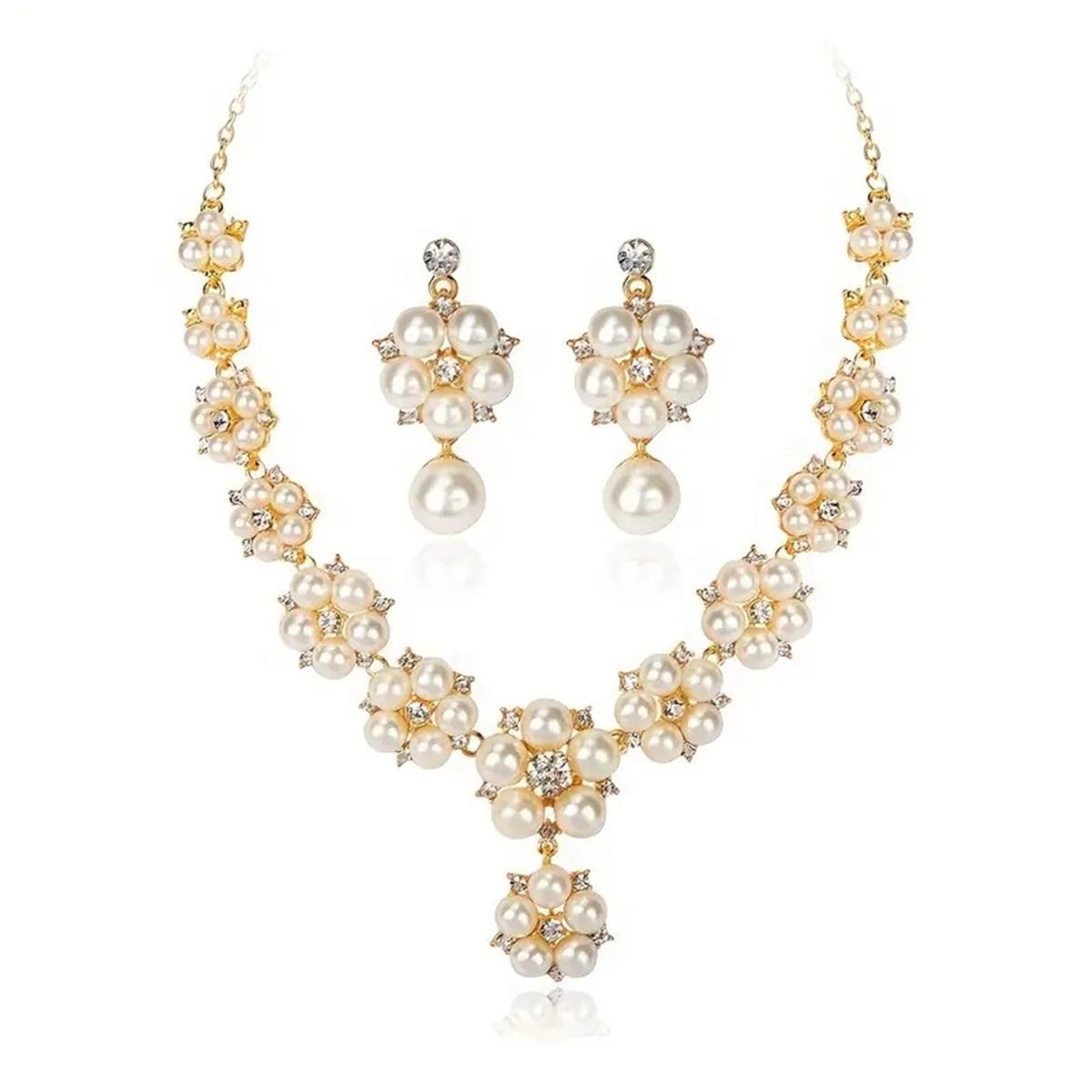3 PCs Vintage Luxury Short Artificial Pearl Rhinestone Alloy Clavicle