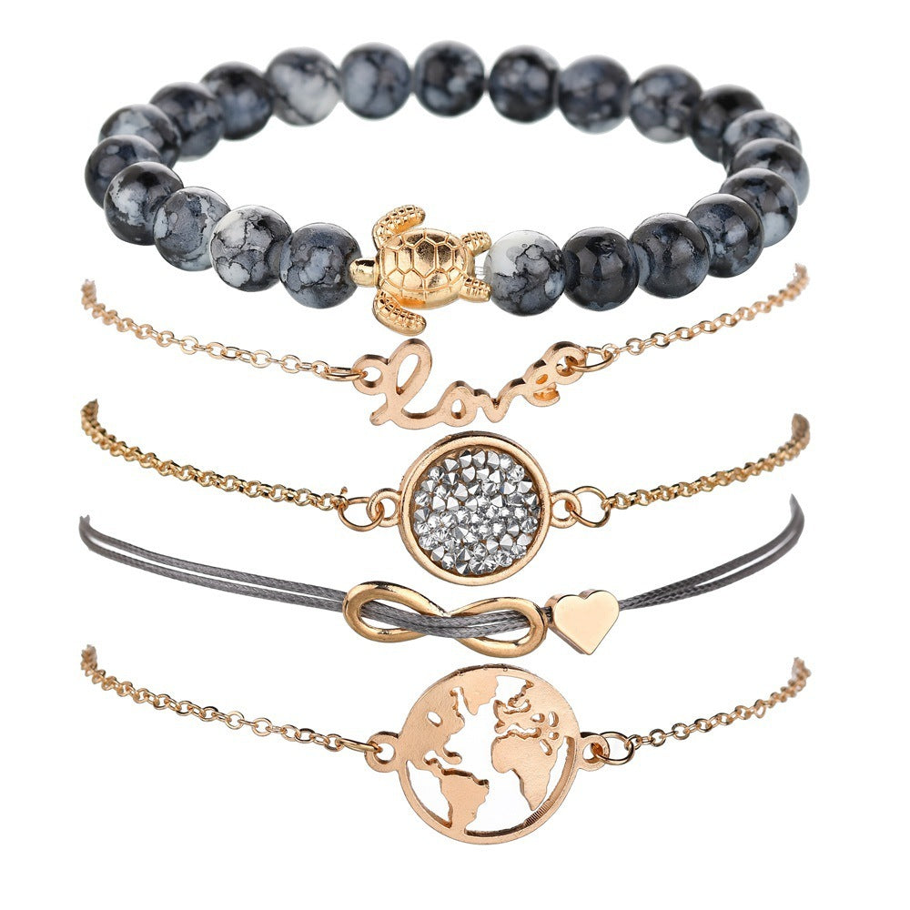 Vintage Turtle Heart Map Charm Bracelets Set For Women 2 New Design