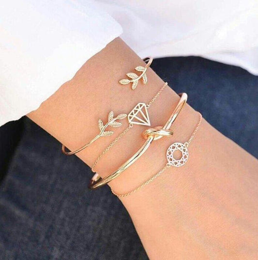Tocona  T Fashion Bohemia Leaf Knot Hand Cuff Link Chain Charm