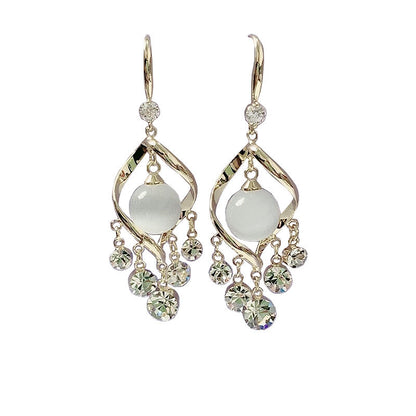 Fashion Flashing Diamond Opal Long Temperament Earrings
