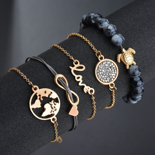 Vintage Turtle Heart Map Charm Bracelets Set For Women 2 New Design