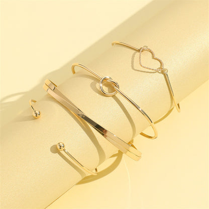 Vintage Gold Crystal Heart Letter Love Bangle Bracelet For Women