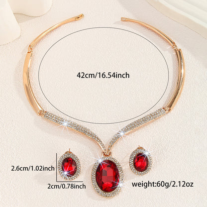 Gold Zinc Alloy Inlaid White Rhinestone Red Crystal Necklace