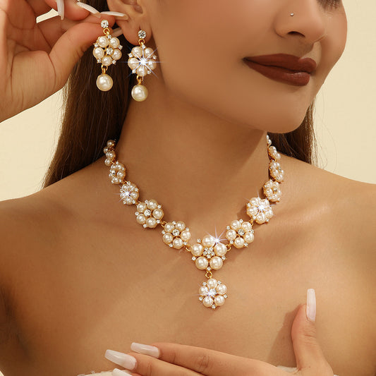 3 PCs Vintage Luxury Short Artificial Pearl Rhinestone Alloy Clavicle