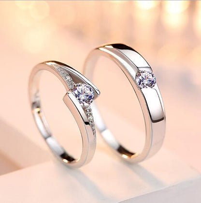 Simulation Diamond Ring Couple Rings A Pair of Live 925 Silver