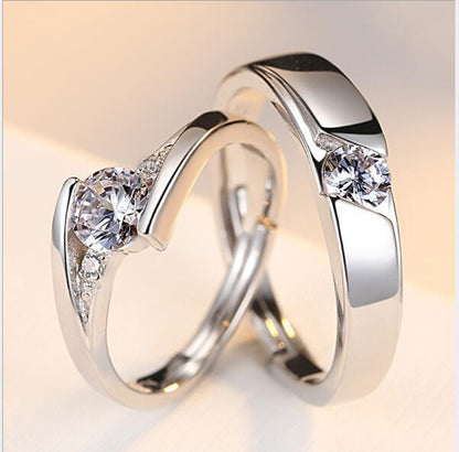 Simulation Diamond Ring Couple Rings A Pair of Live 925 Silver
