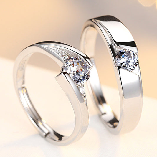 Simulation Diamond Ring Couple Rings A Pair of Live 925 Silver