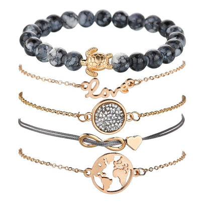 Vintage Turtle Heart Map Charm Bracelets Set For Women 2 New Design