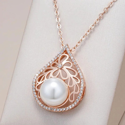 Retro Hollow Pearl Pendant Necklace For Women